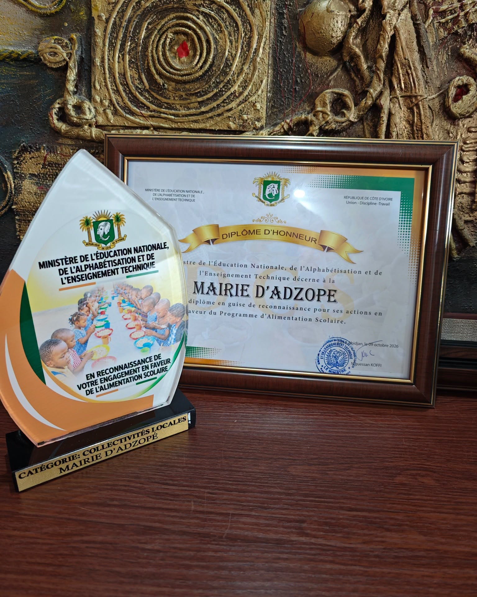 Alimentation scolaire : la Mairie d’Adzopé distinguée à Yamoussoukro